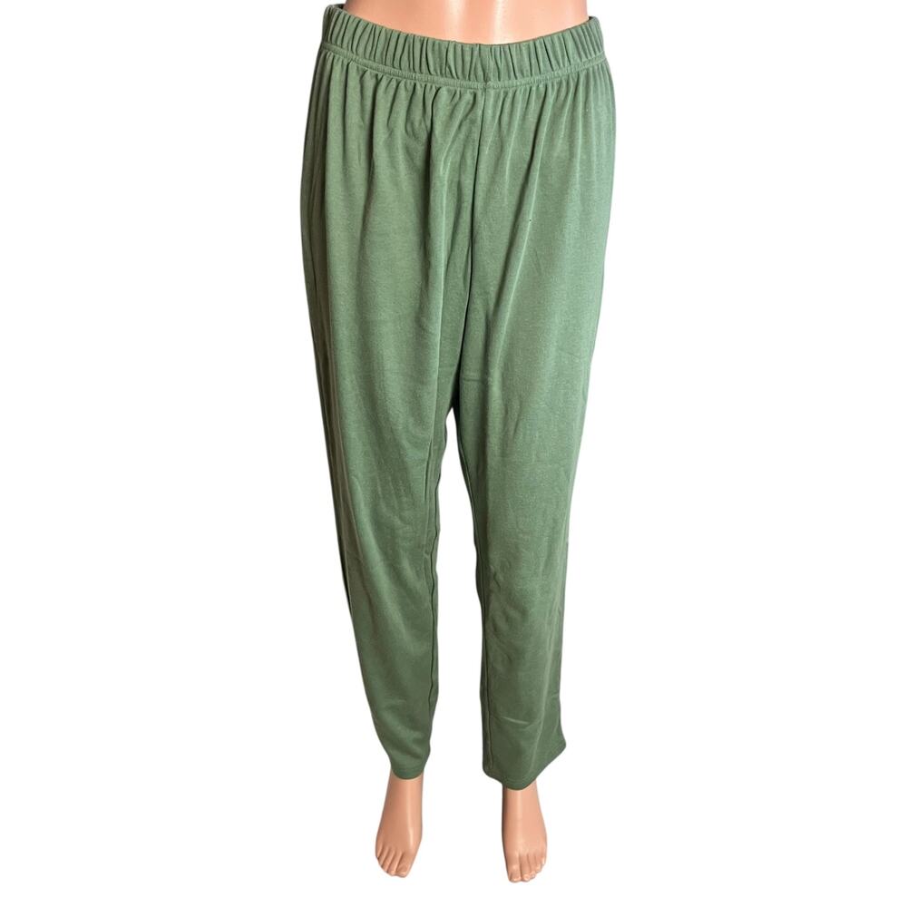 Woman Within Green Knit Pull On Pants New! 14/16 Casual Comfortable Relax Soft